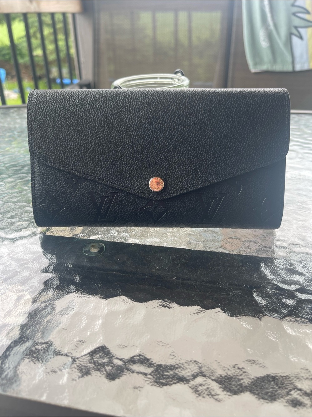 Black Embossed Envelope Wallet with Gold Snap